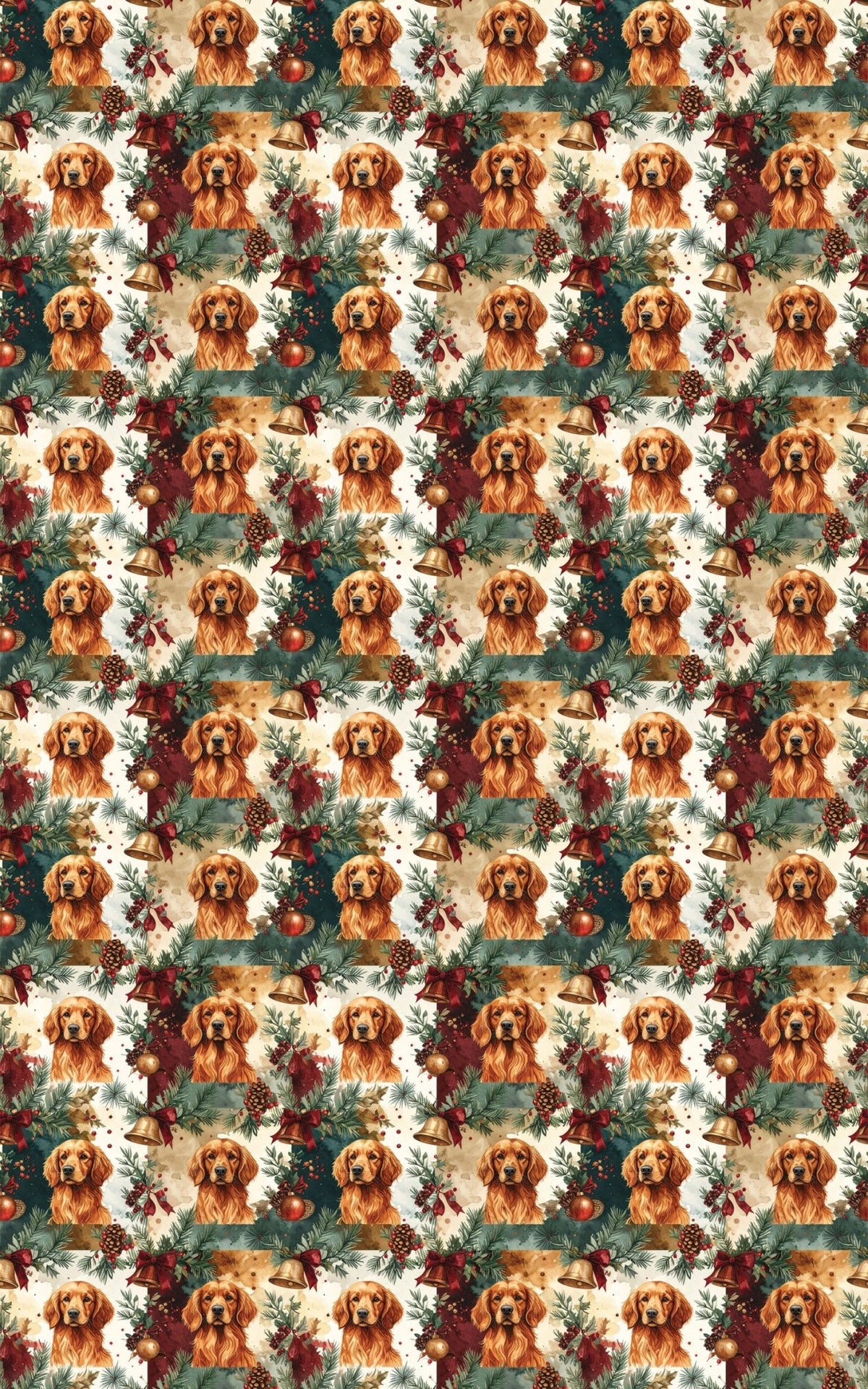Red Golden Retriever Holiday Bells Wrapping Paper - London Penny Gift Wrap