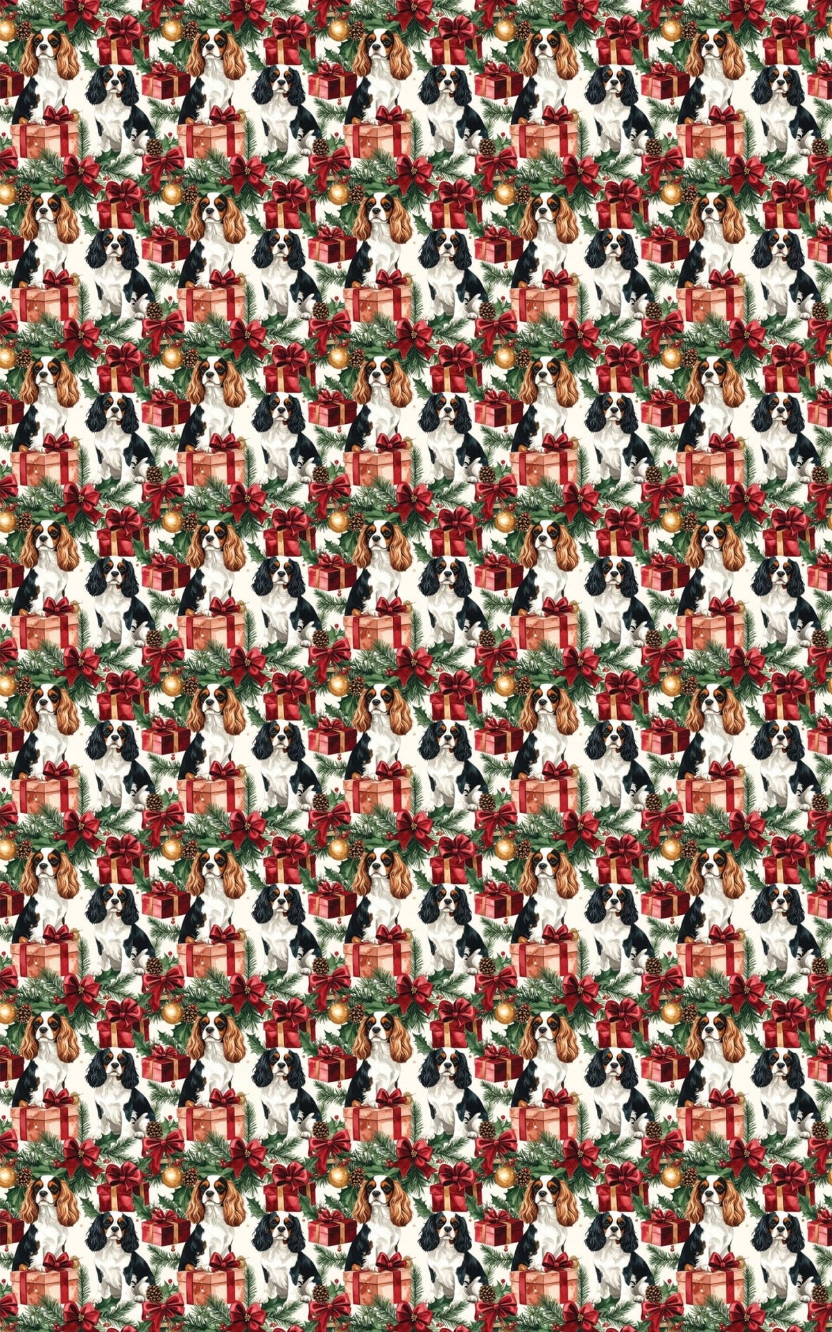 Cozy Christmas Presents & Cavaliers Wrapping Paper - London Penny Gift Wrap