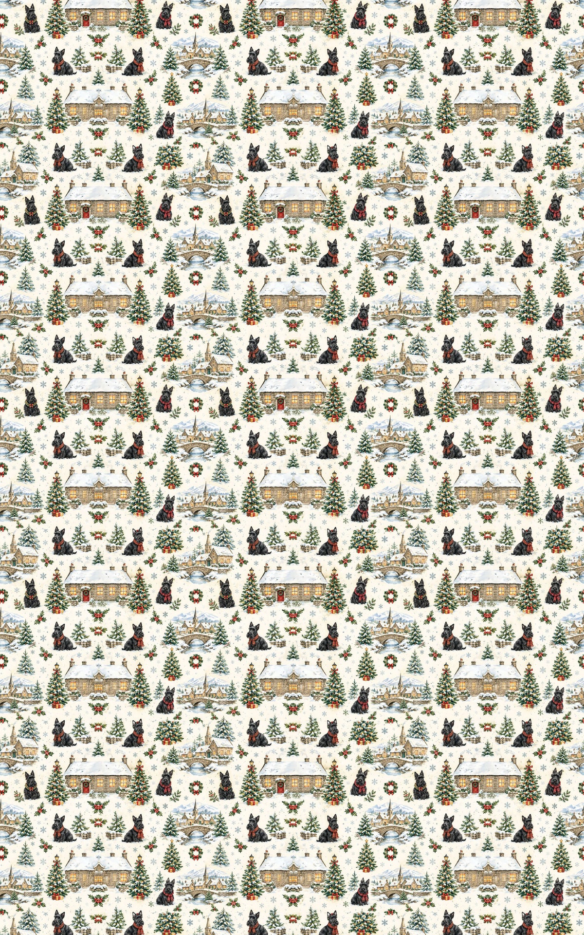 Scottie Christmas Village Wrapping Paper