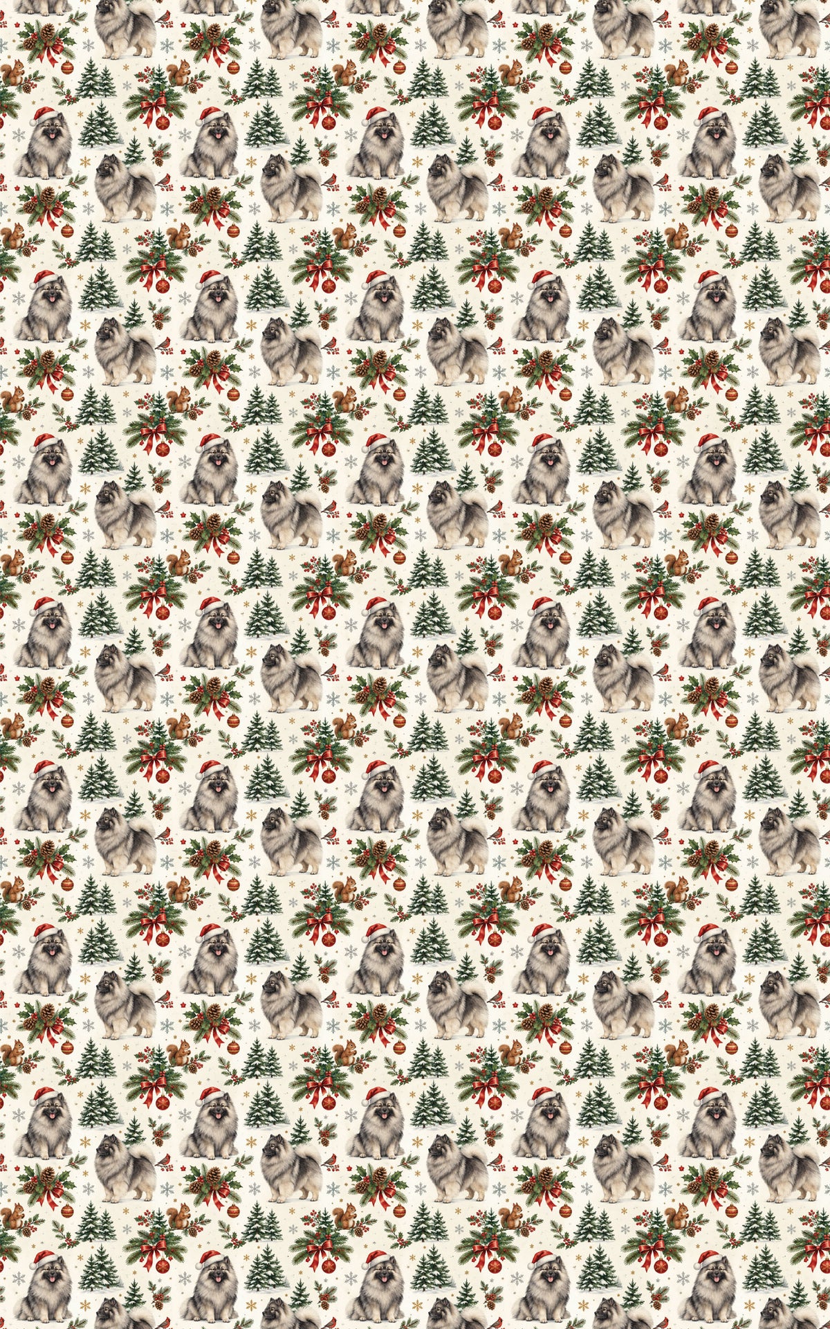 Siberian Keeshond Santa's Woodland Wrapping Paper