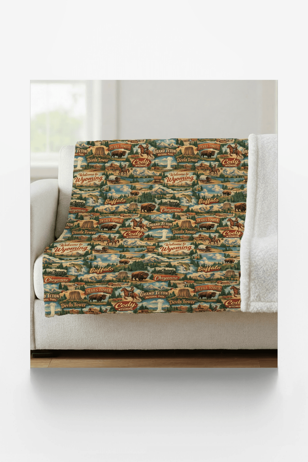Wyoming Postcard Memories Sherpa Blanket - London Penny Gift Wrap