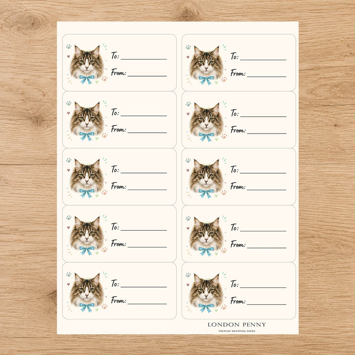 Norwegian Forest Cat Purrfectly Yours Gift Tag Sticker Sheet - London Penny Gift Wrap