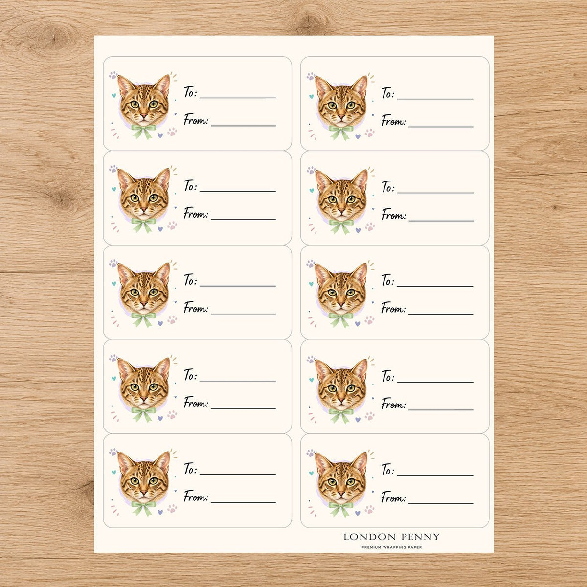Ocicat Purrfectly Yours Gift Tag Sticker Sheet - London Penny Gift Wrap