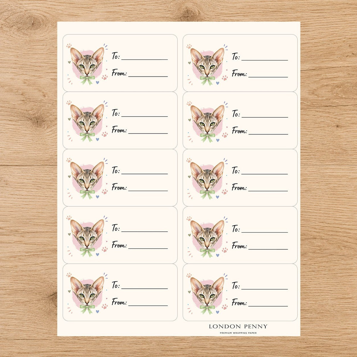 Oriental Shorthair Purrfectly Yours Gift Tag Sticker Sheet - London Penny Gift Wrap