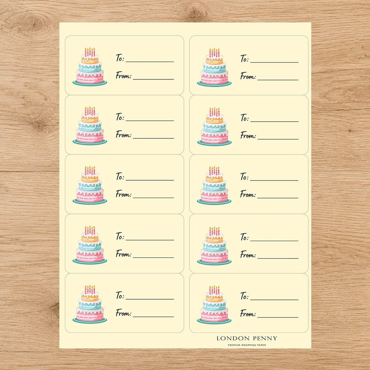 Pastel Cake Parade Gift Tag Sticker Sheet - London Penny Gift Wrap