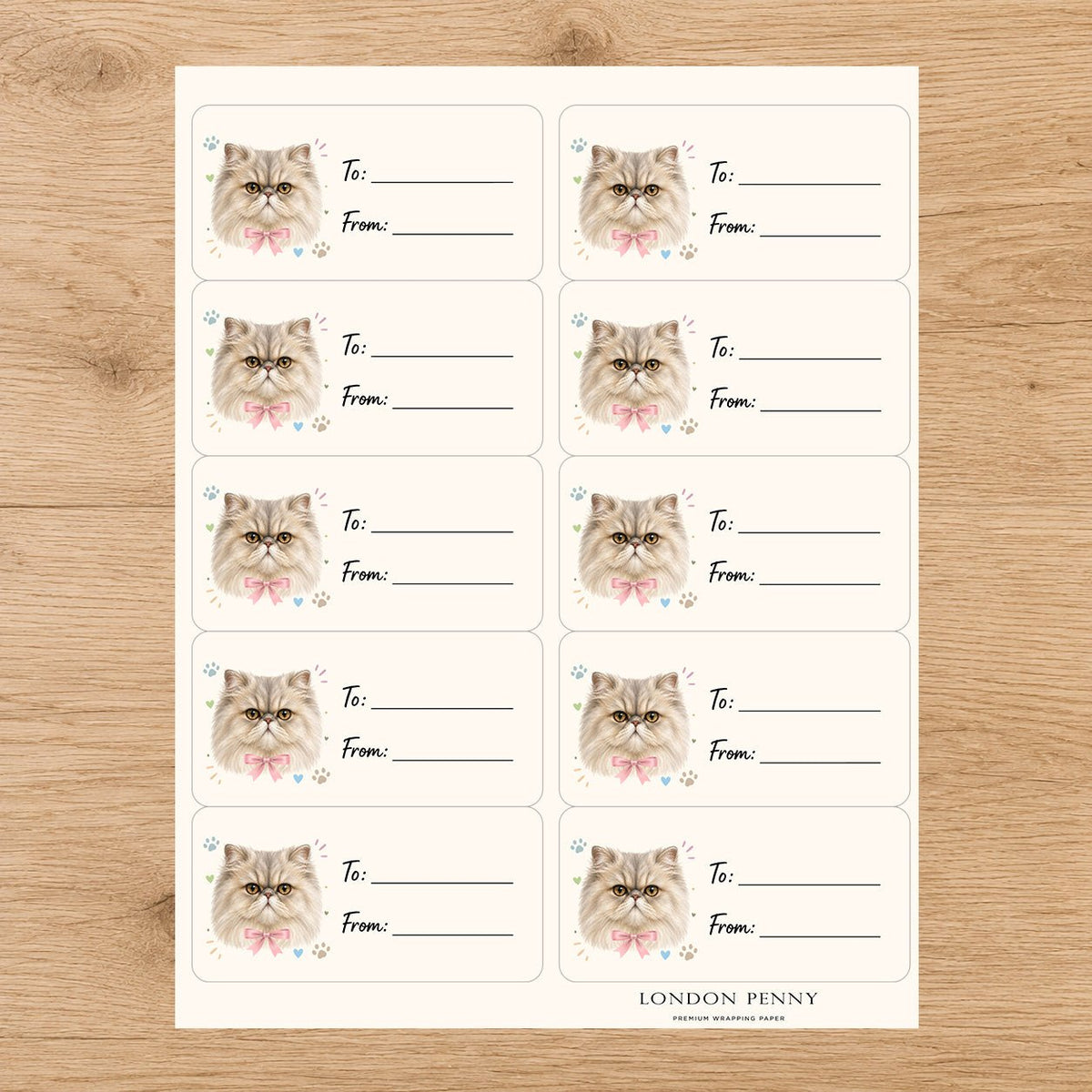 Persian Purrfectly Yours Gift Tag Sticker Sheet - London Penny Gift Wrap