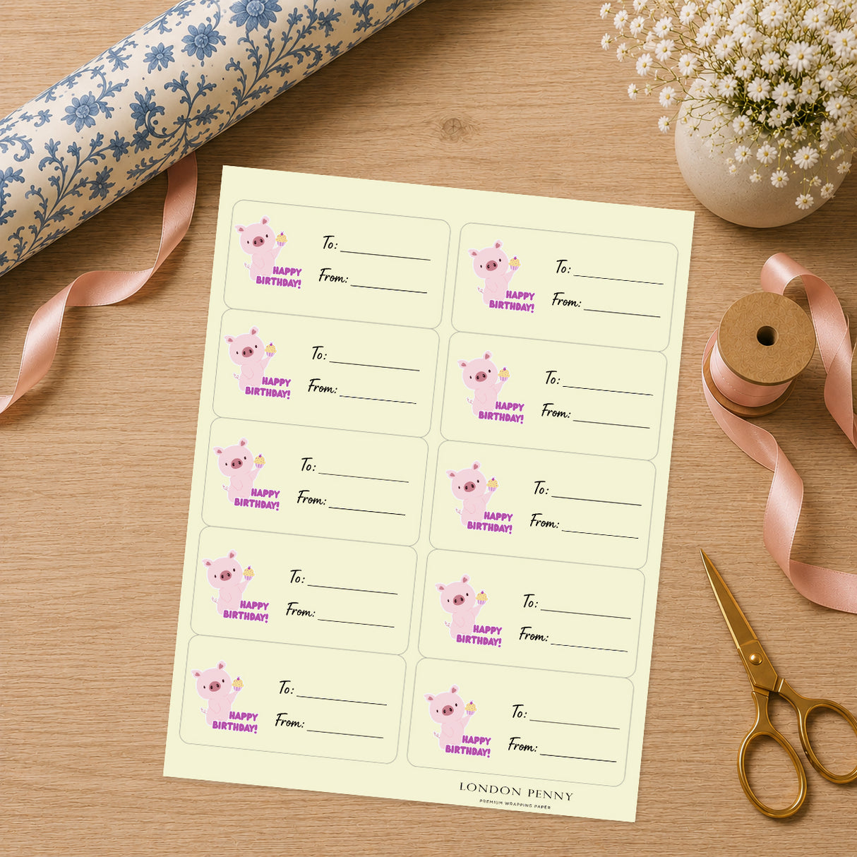 Piggy’s Birthday Treat Gift Tag Sticker Sheet