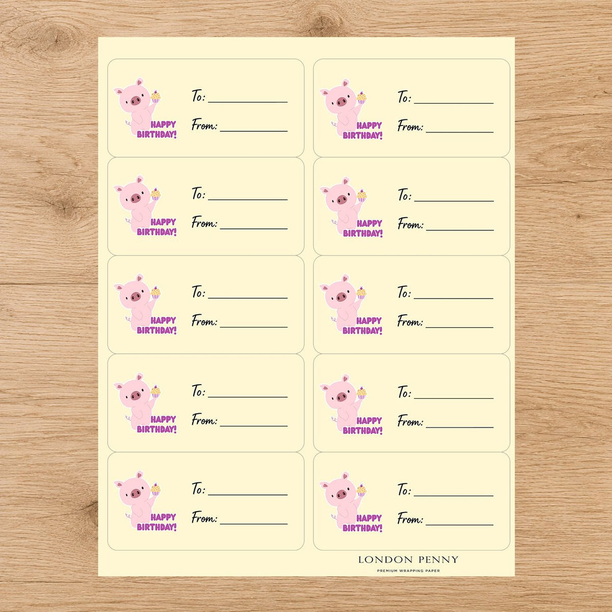 Piggy’s Birthday Treat Gift Tag Sticker Sheet - London Penny Gift Wrap
