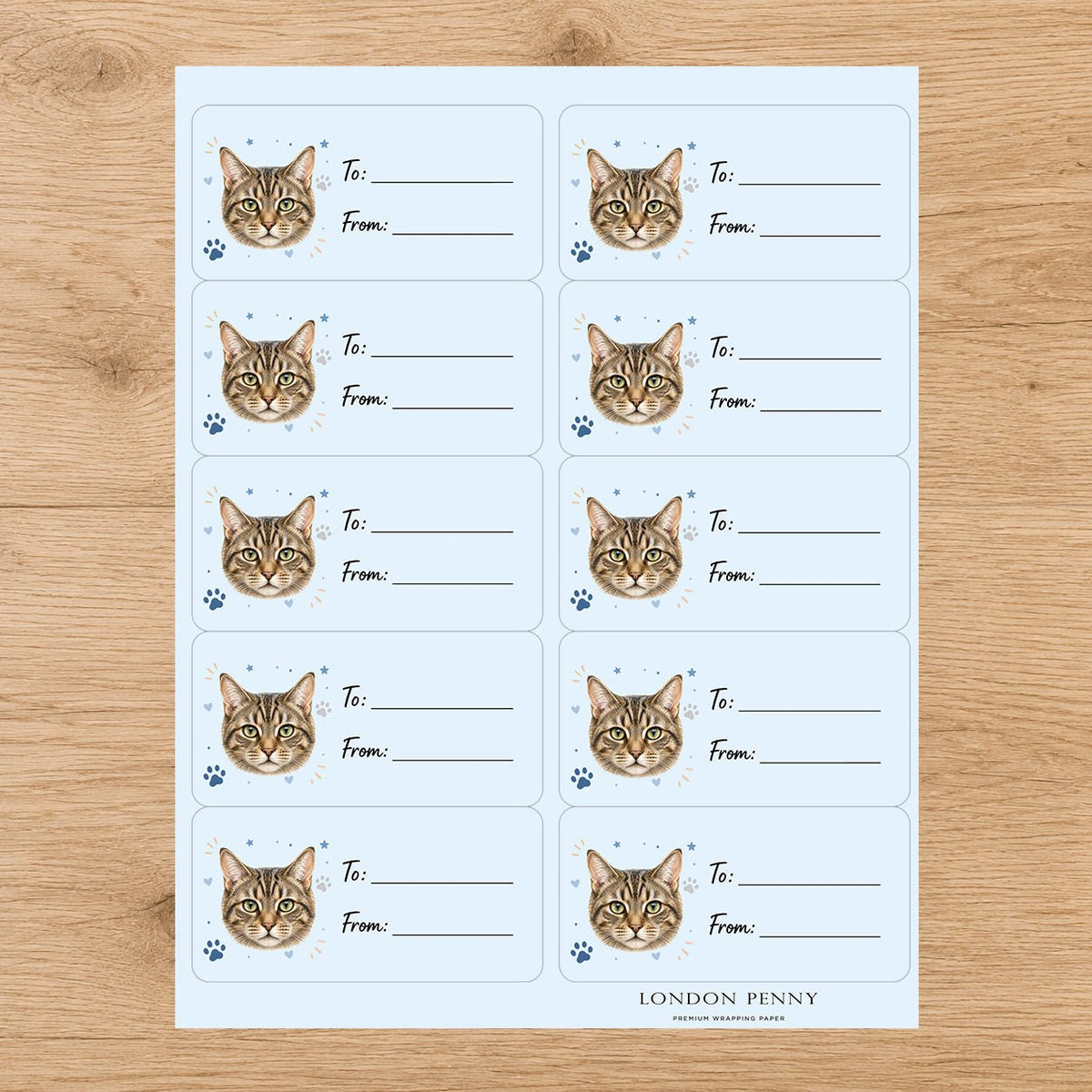Pixiebob Pawprint Wishes Gift Tag Sticker Sheet - London Penny Gift Wrap