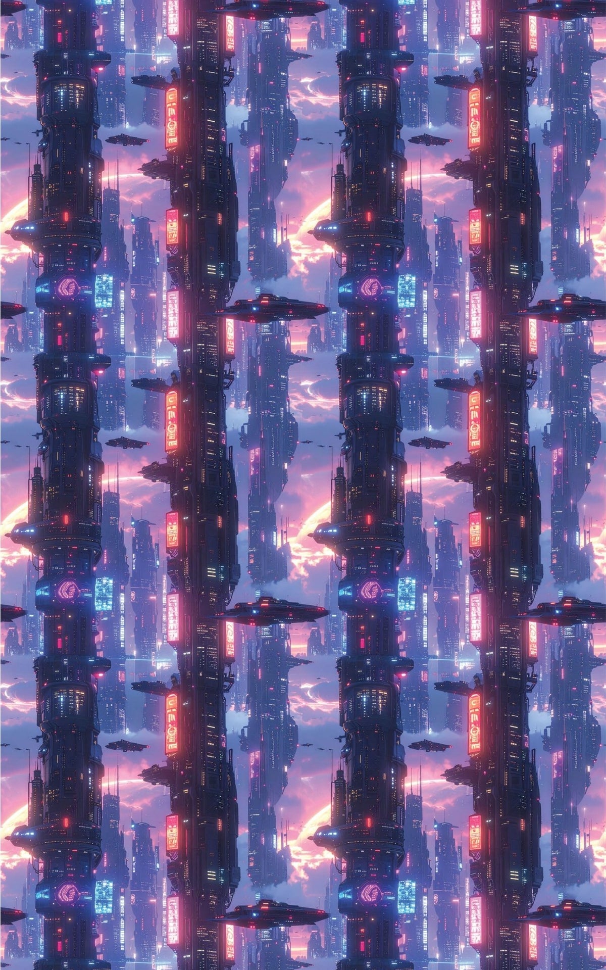 Neon Skyline Megacity Orbit Glossy Wrapping Paper - London Penny Gift Wrap