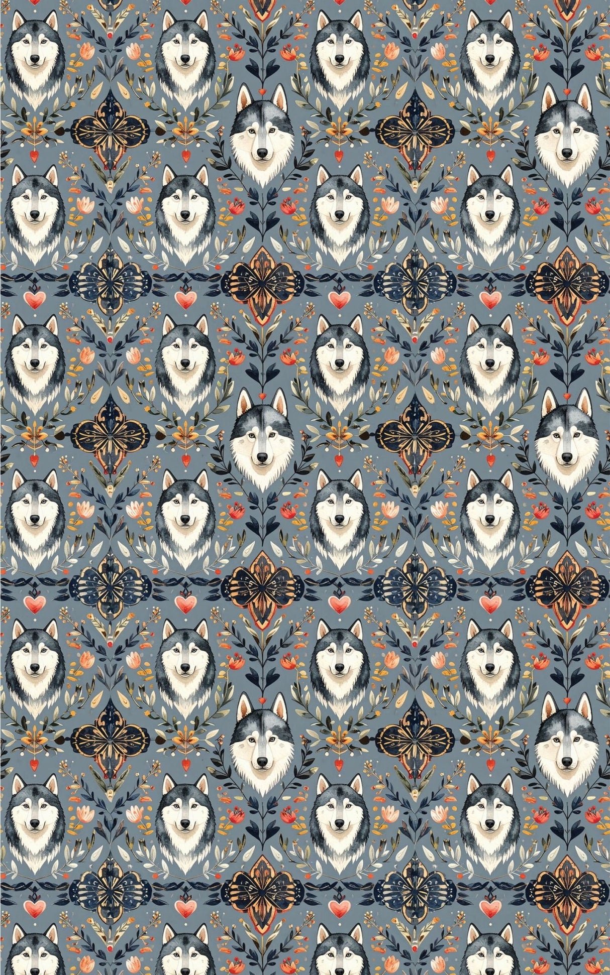 Scandinavian Husky Folk Art (Alaskan Husky) Wrapping Paper - London Penny Gift Wrap