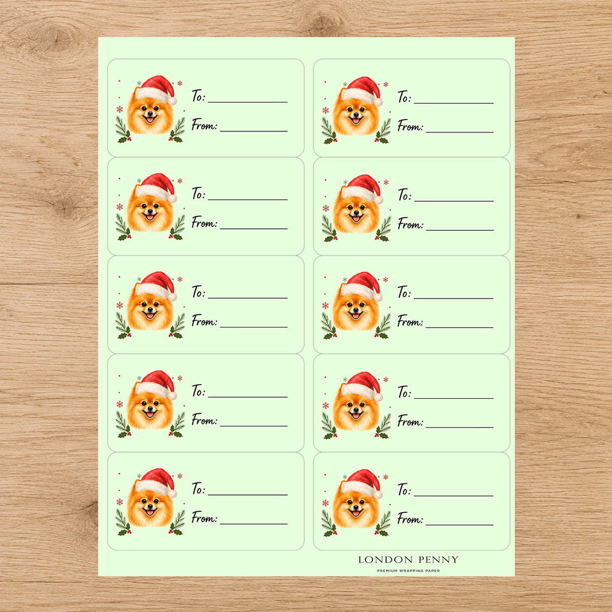 Pomeranian Santa Paws Gift Tag Sticker Sheet