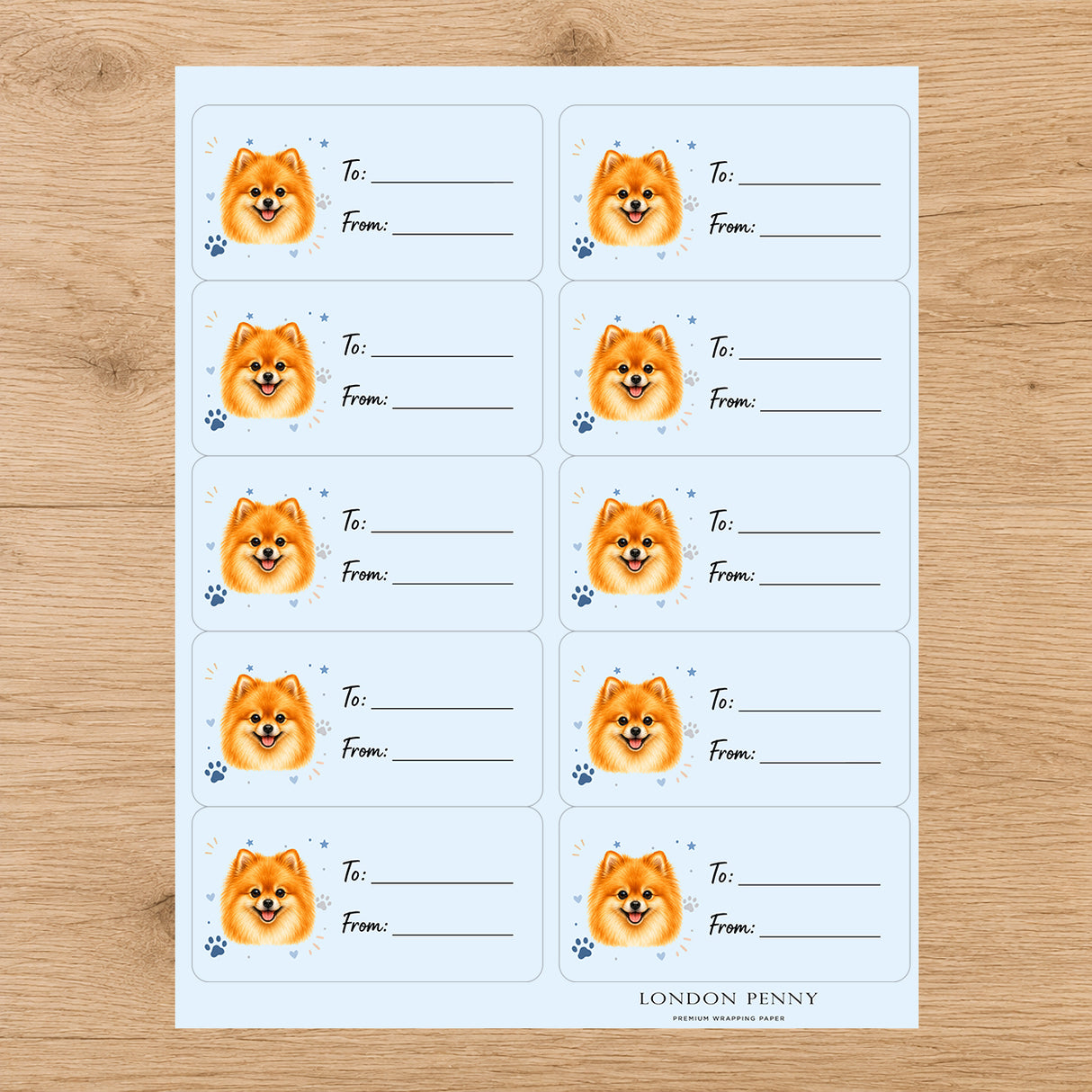 Pomeranian Pawprint Wishes Gift Tag Sticker Sheet
