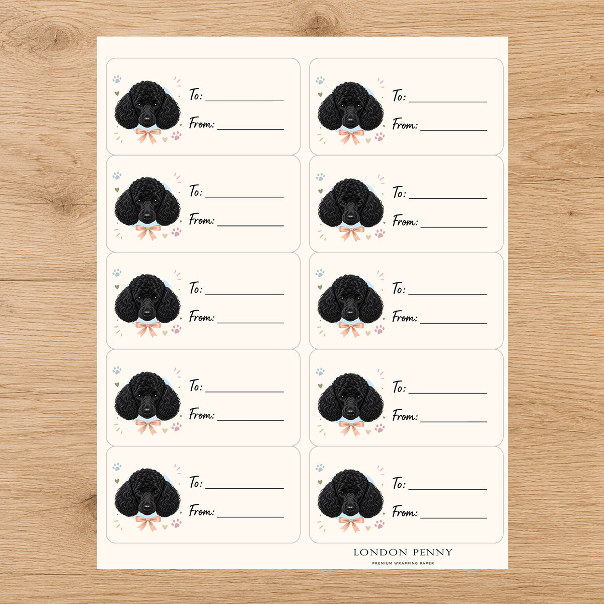Poodle Paws & Bows Gift Tag Sticker Sheet