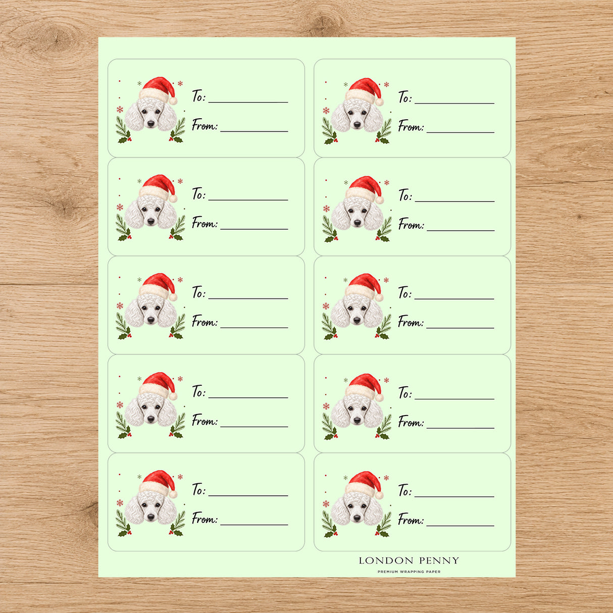 Poodle Santa Paws Gift Tag Sticker Sheet