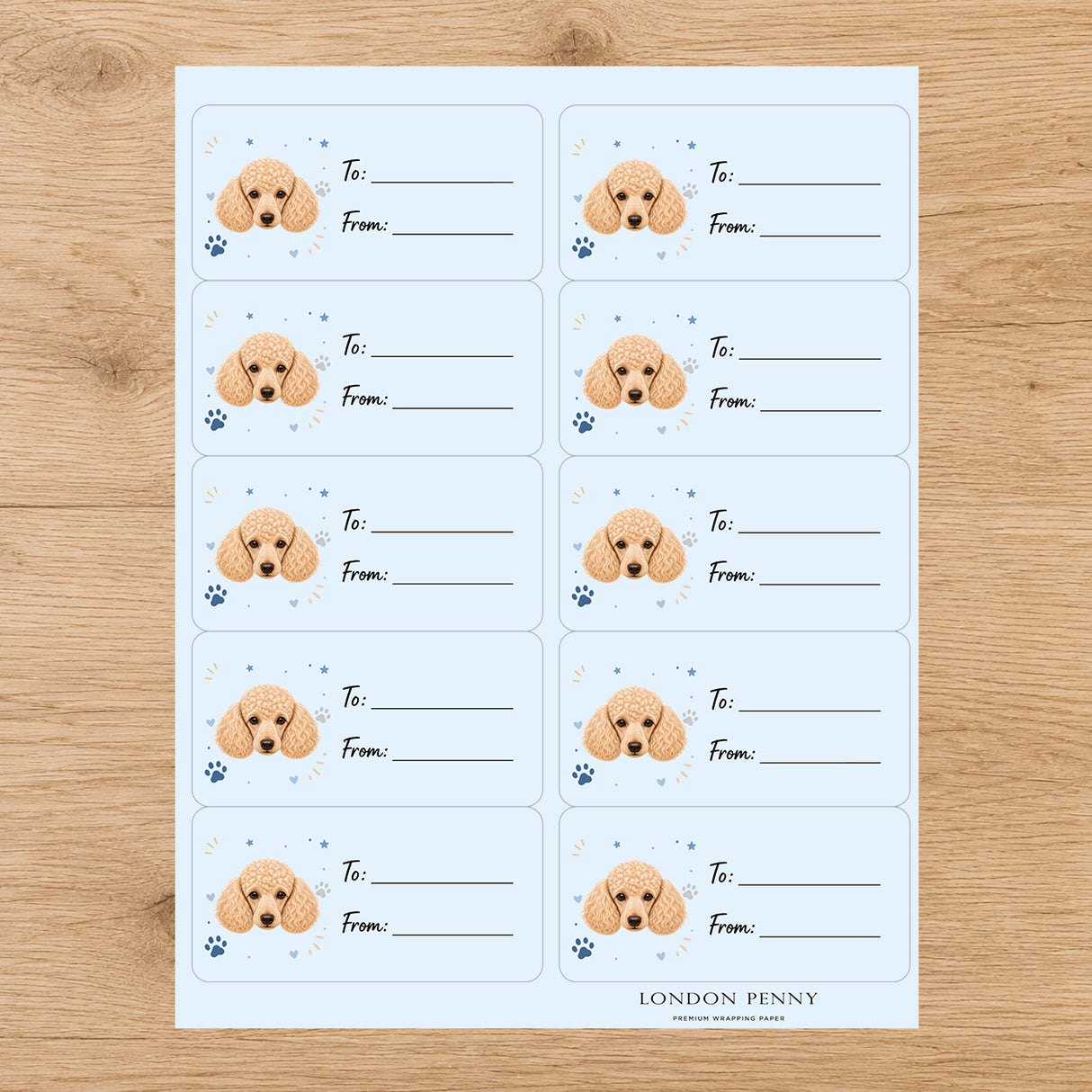 Poodle Pawprint Wishes Gift Tag Sticker Sheet