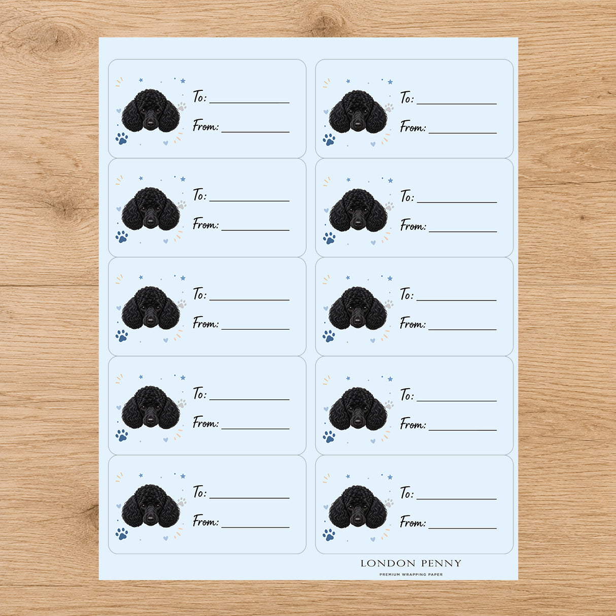 Poodle Pawprint Wishes Gift Tag Sticker Sheet