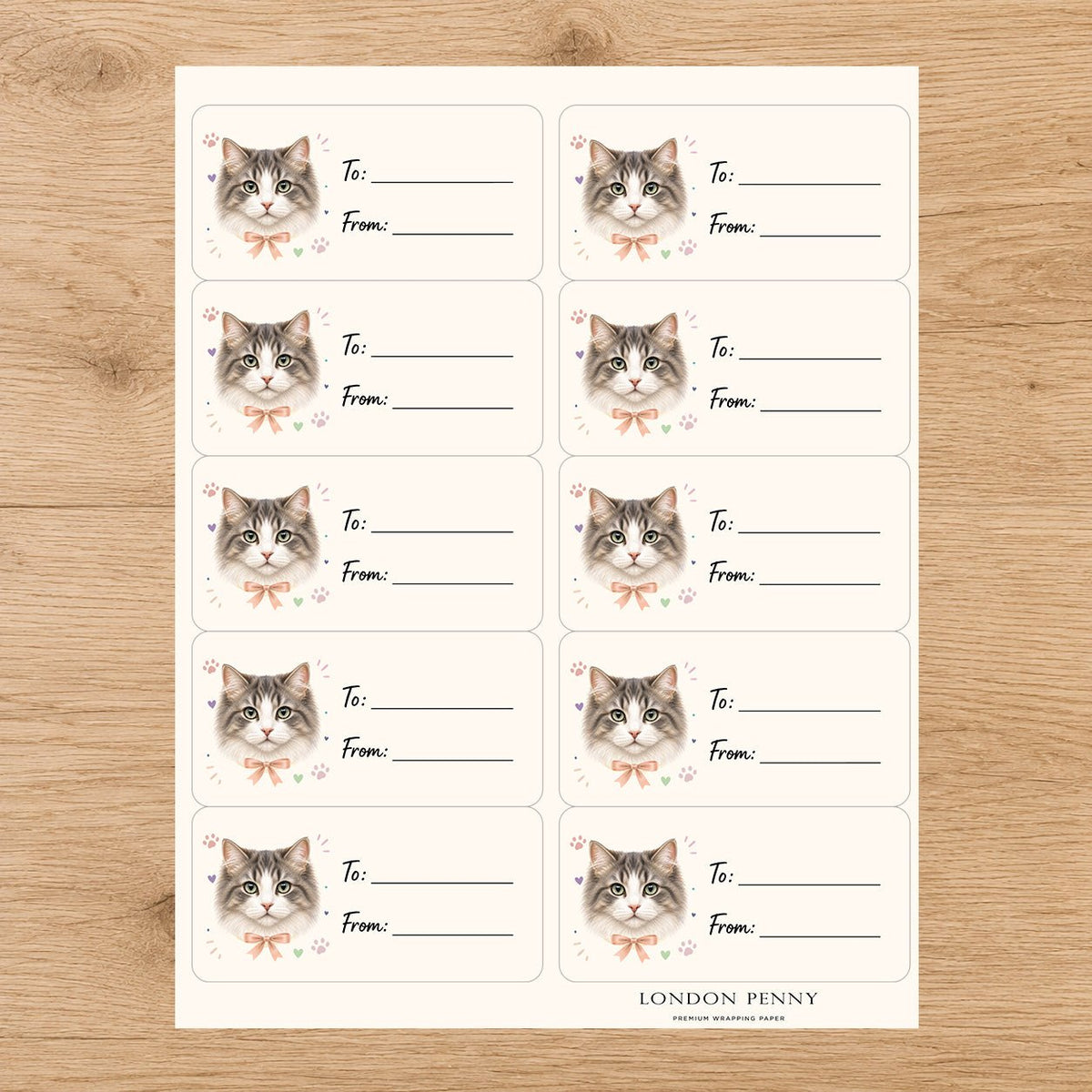 Ragamuffin Purrfectly Yours Gift Tag Sticker Sheet - London Penny Gift Wrap