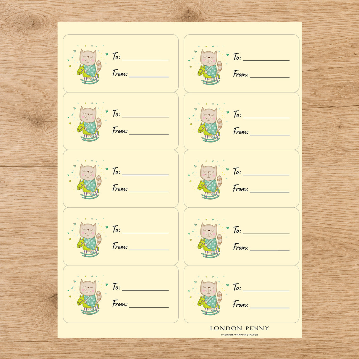 Rock-a-Bye Kitty Gift Tag Sticker Sheet