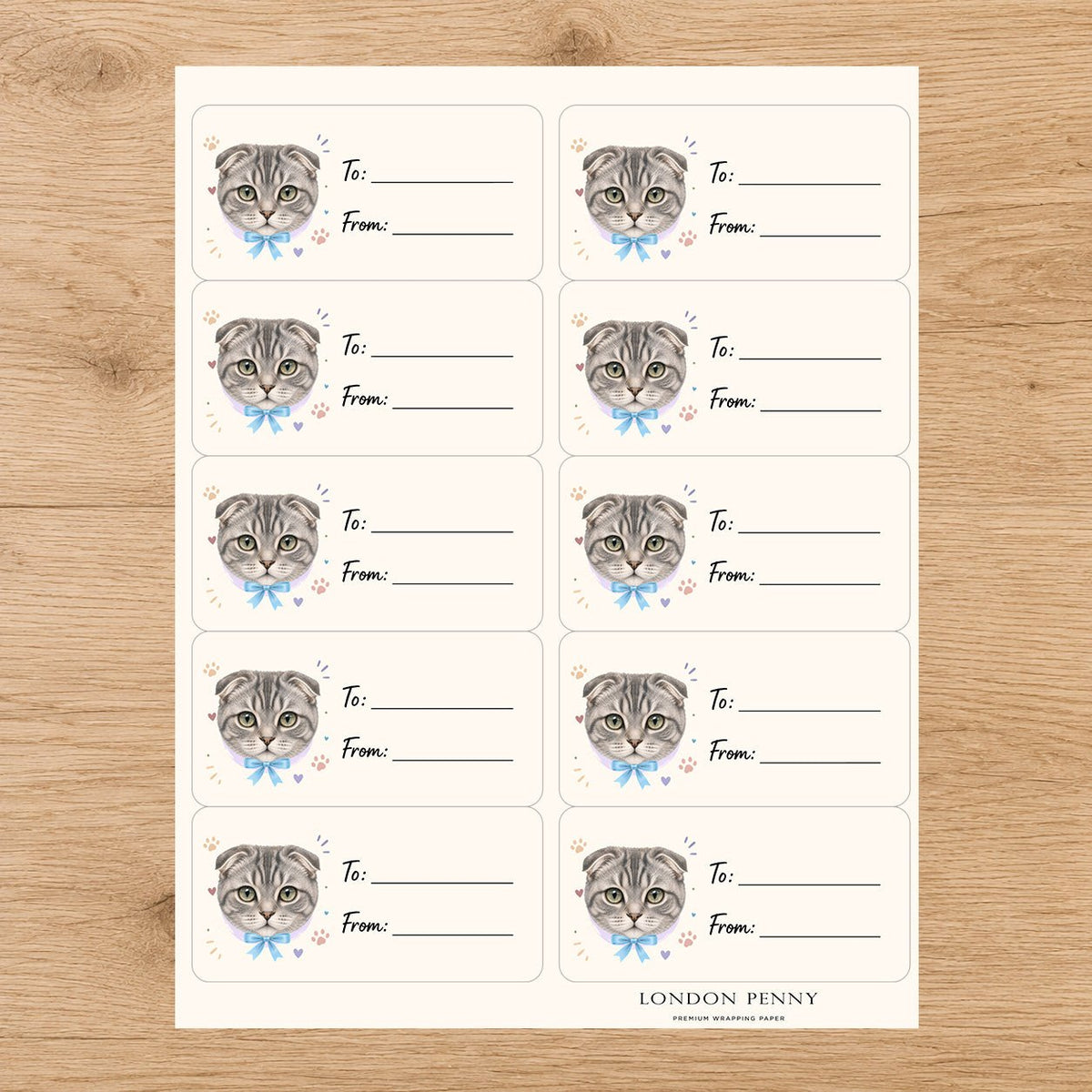 Scottish Fold Purrfectly Yours Gift Tag Sticker Sheet - London Penny Gift Wrap