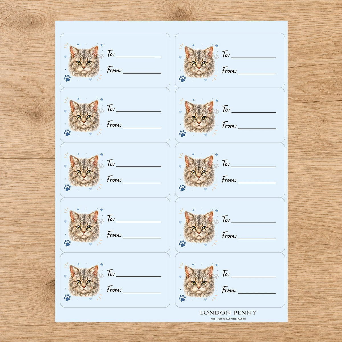 Selkirk Rex Pawprint Wishes Gift Tag Sticker Sheet - London Penny Gift Wrap