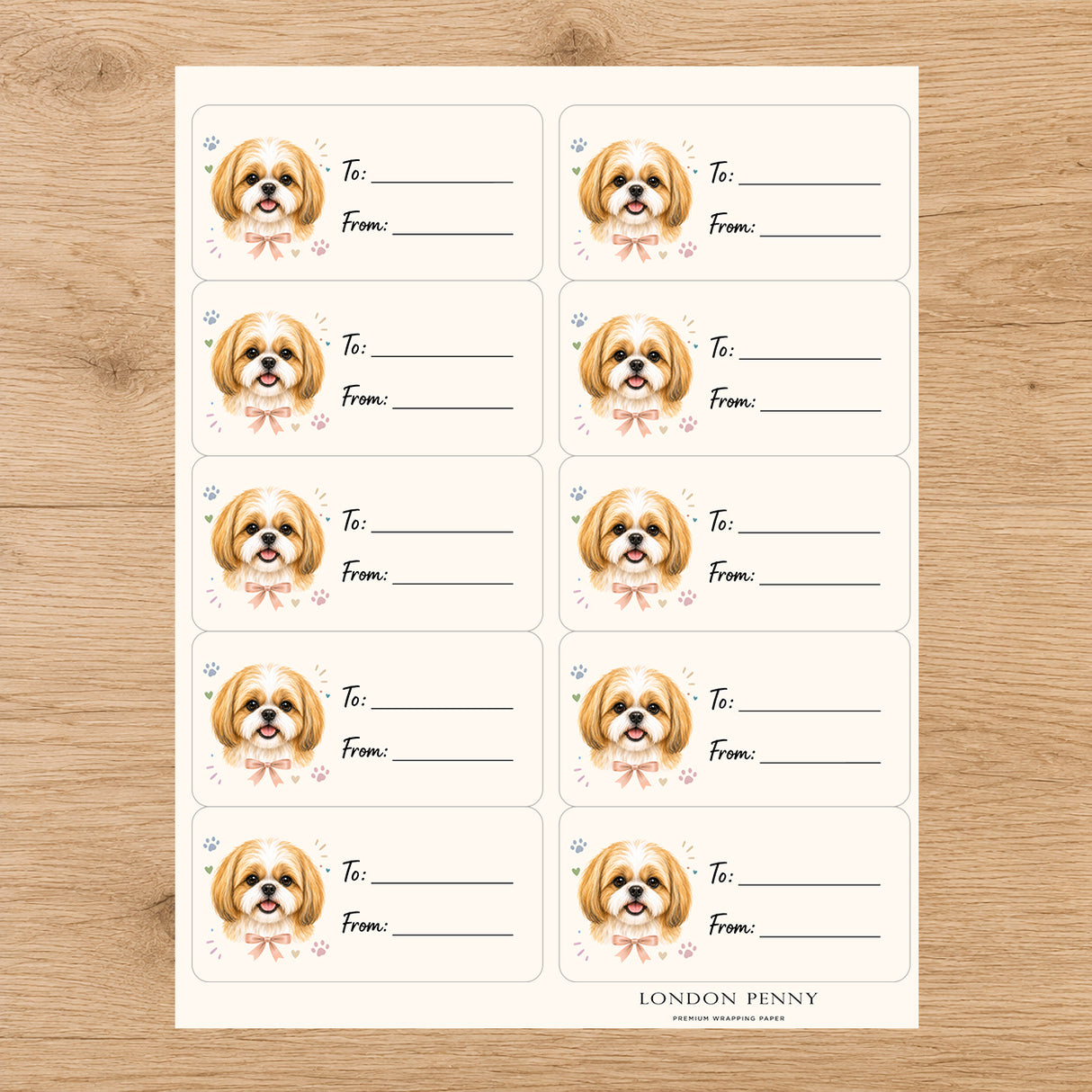 Shih Tzu Paws & Bows Gift Tag Sticker Sheet