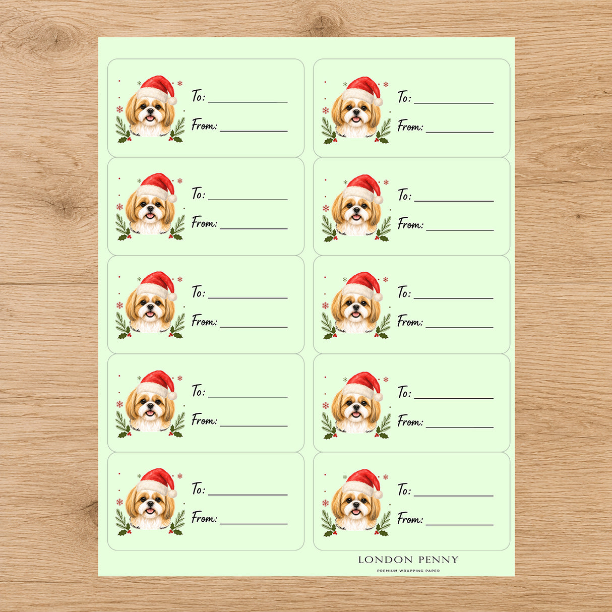 Shih Tzu Santa Paws Gift Tag Sticker Sheet