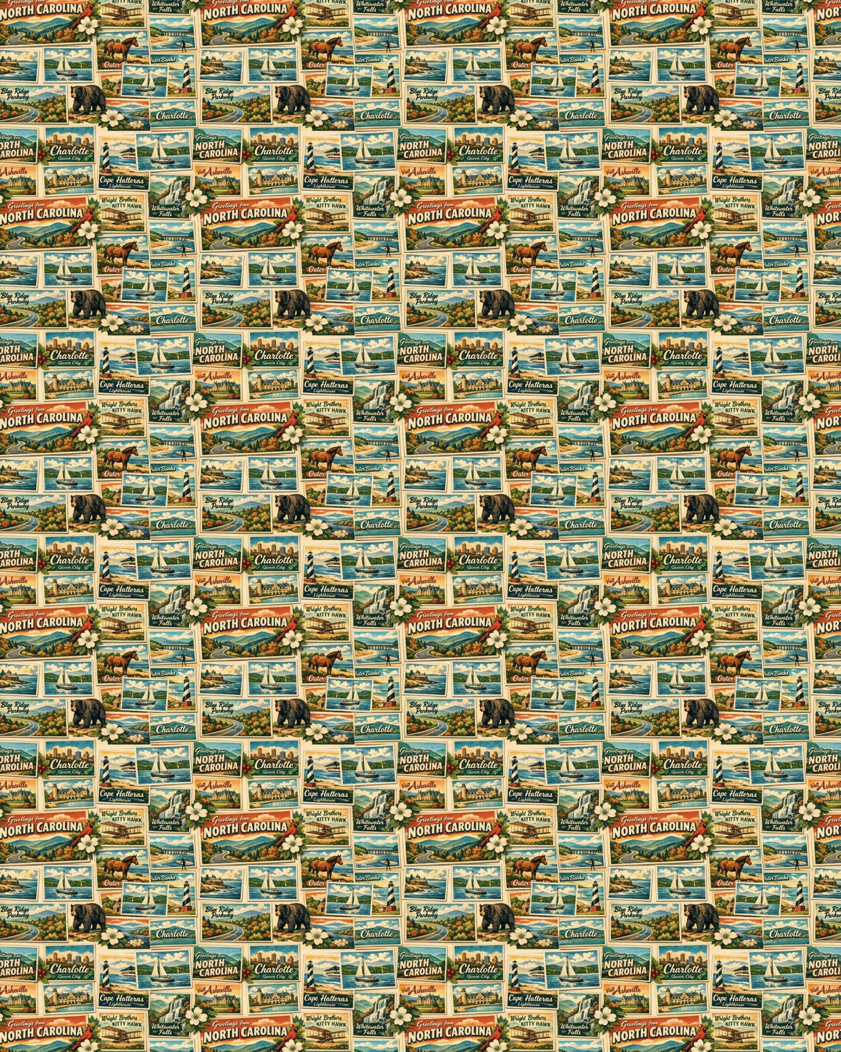 North Carolina Postcard Memories Sherpa Blanket - London Penny Gift Wrap