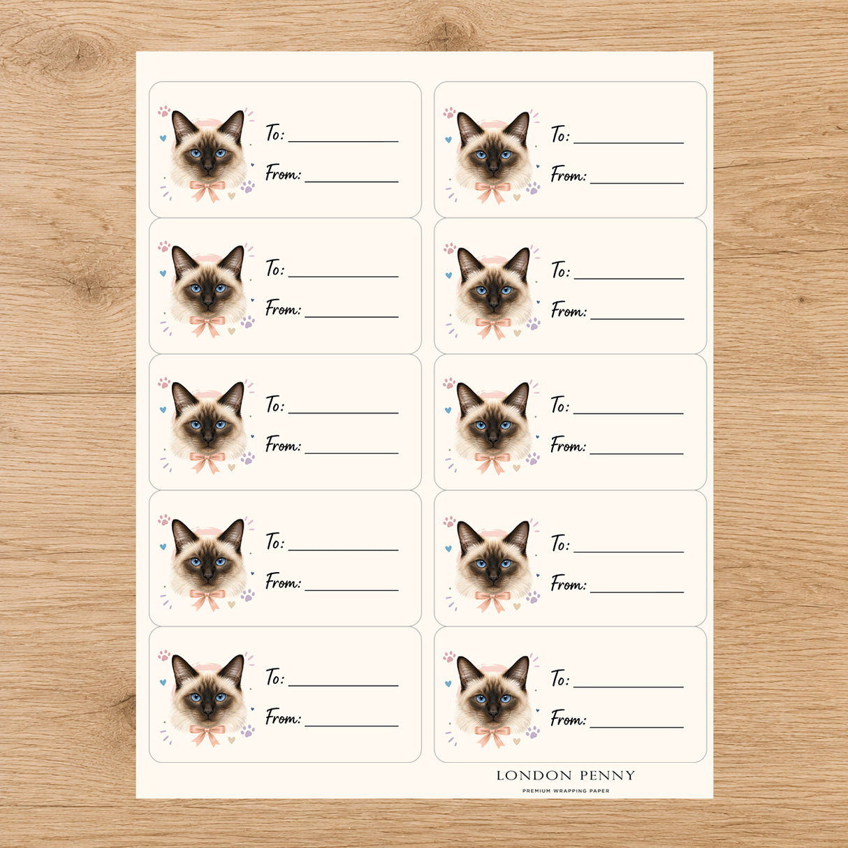 Siamese Purrfectly Yours Gift Tag Sticker Sheet
