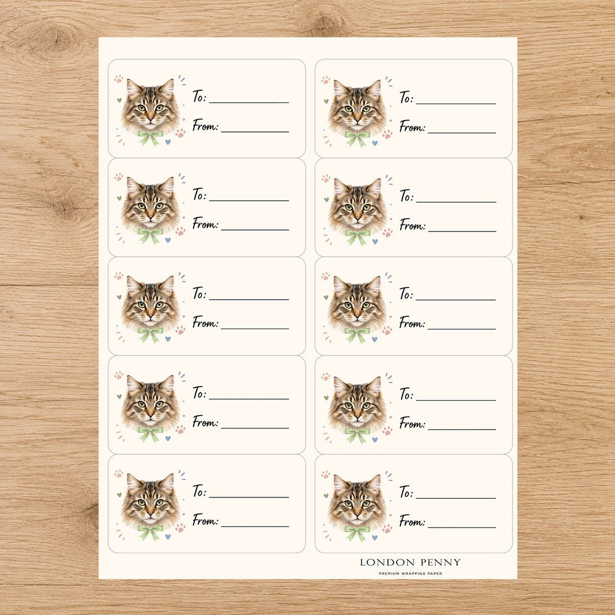 Siberian Purrfectly Yours Gift Tag Sticker Sheet - London Penny Gift Wrap