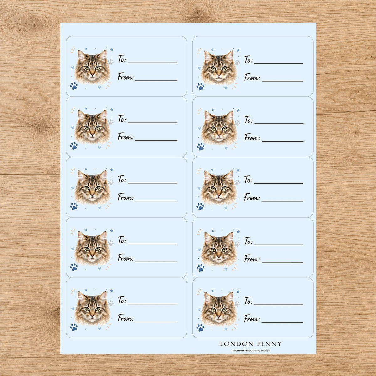 Siberian Pawprint Wishes Gift Tag Sticker Sheet - London Penny Gift Wrap