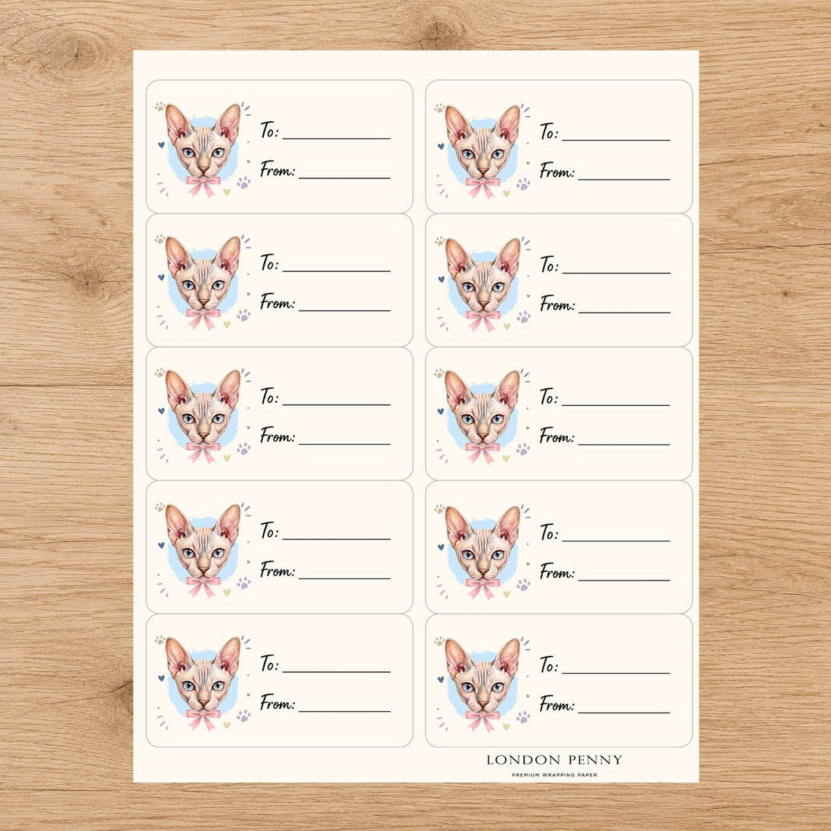 Sphynx Purrfectly Yours Gift Tag Sticker Sheet - London Penny Gift Wrap