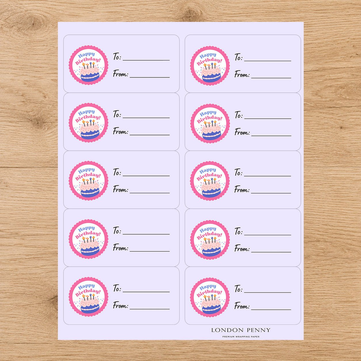 Sweet Birthday Wishes Gift Tag Sticker Sheet - London Penny Gift Wrap