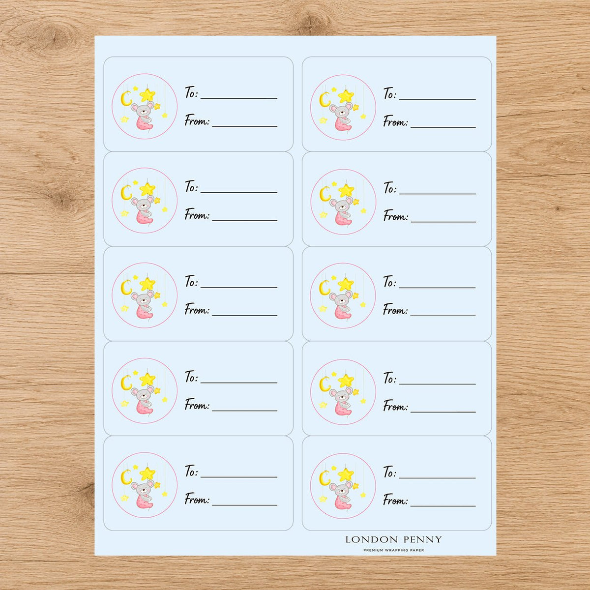 Sweet Dreams Little Mouse Gift Tag Sticker Sheet - London Penny Gift Wrap