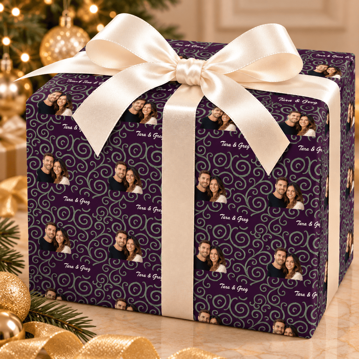 Personalized Tinsel & Trimmings Wrapping Paper | Custom Gift Wrap - London Penny Gift Wrap
