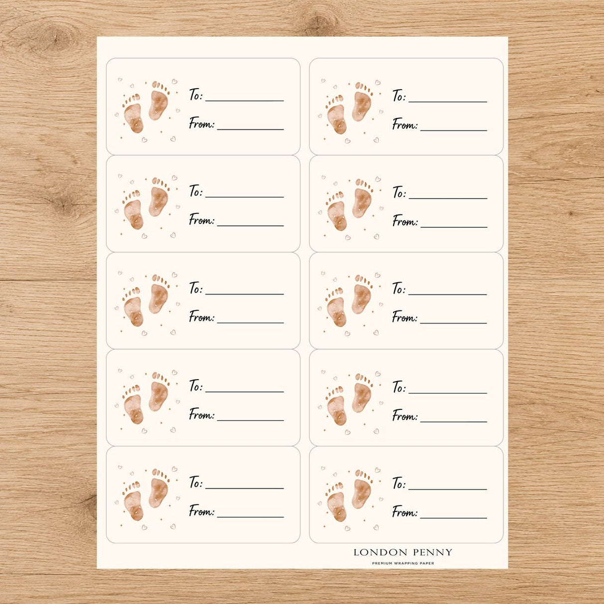 Tiny Little Toes Gift Tag Sticker Sheet - London Penny Gift Wrap