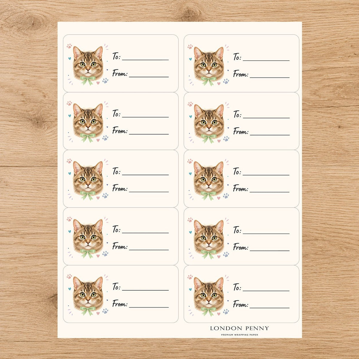 Toybob Purrfectly Yours Gift Tag Sticker Sheet - London Penny Gift Wrap