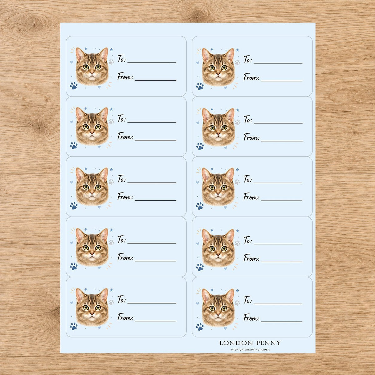 Toybob Pawprint Wishes Gift Tag Sticker Sheet - London Penny Gift Wrap