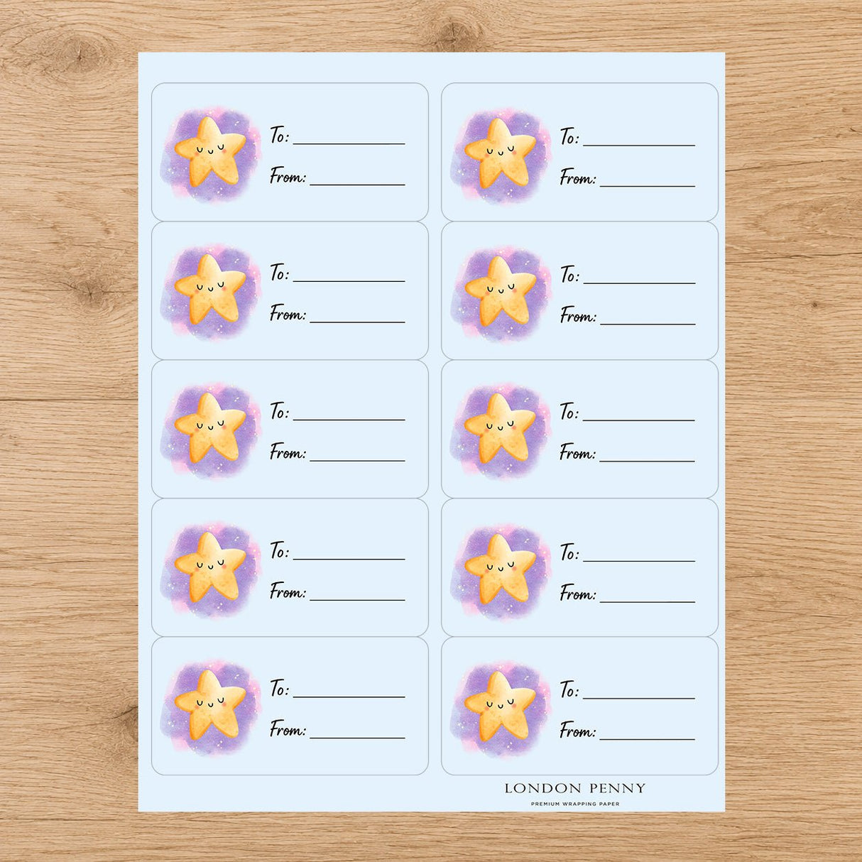 Twinkle Little Star Gift Tag Sticker Sheet - London Penny Gift Wrap