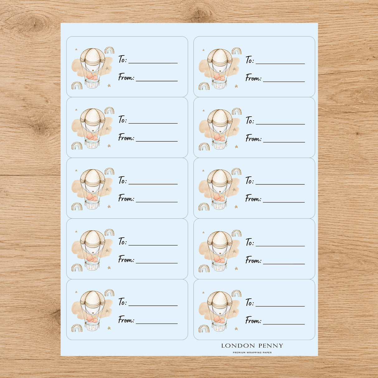 Up, Up & Away Baby Gift Tag Sticker Sheet