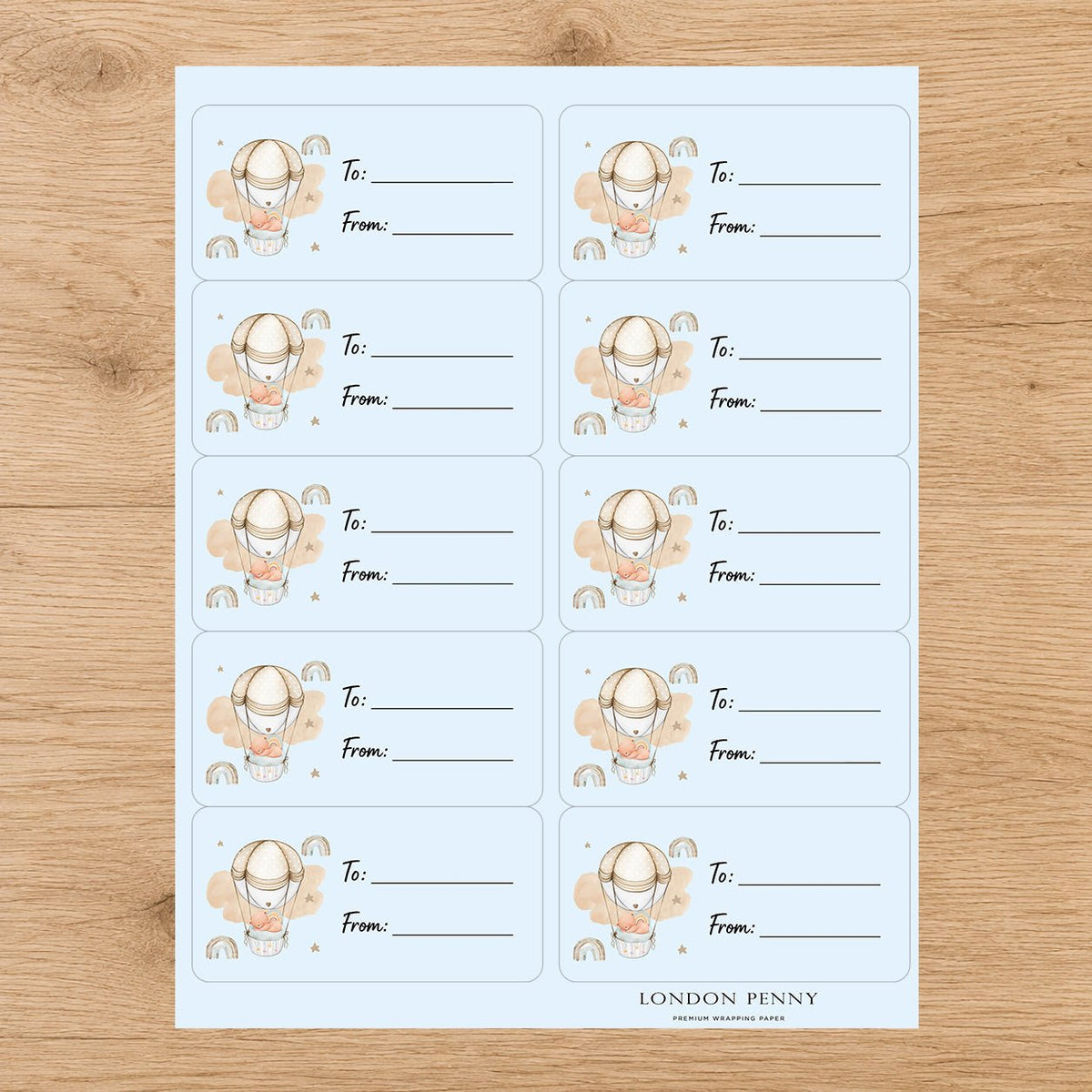 Up, Up & Away Baby Gift Tag Sticker Sheet - London Penny Gift Wrap