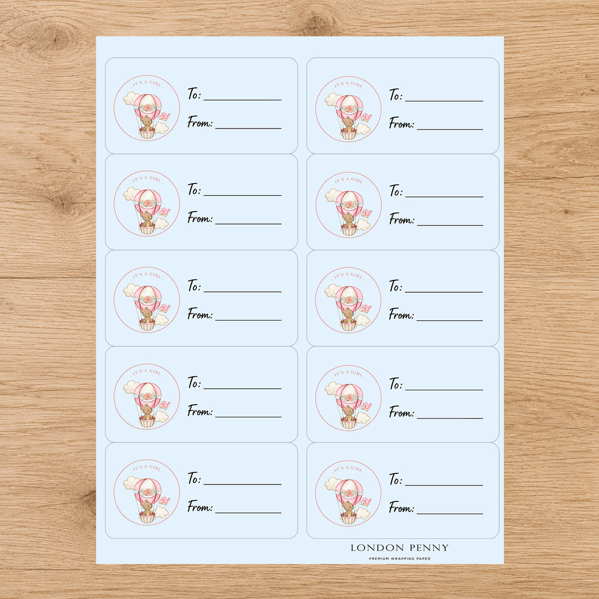 Up, Up & Away Baby Girl Gift Tag Sticker Sheet