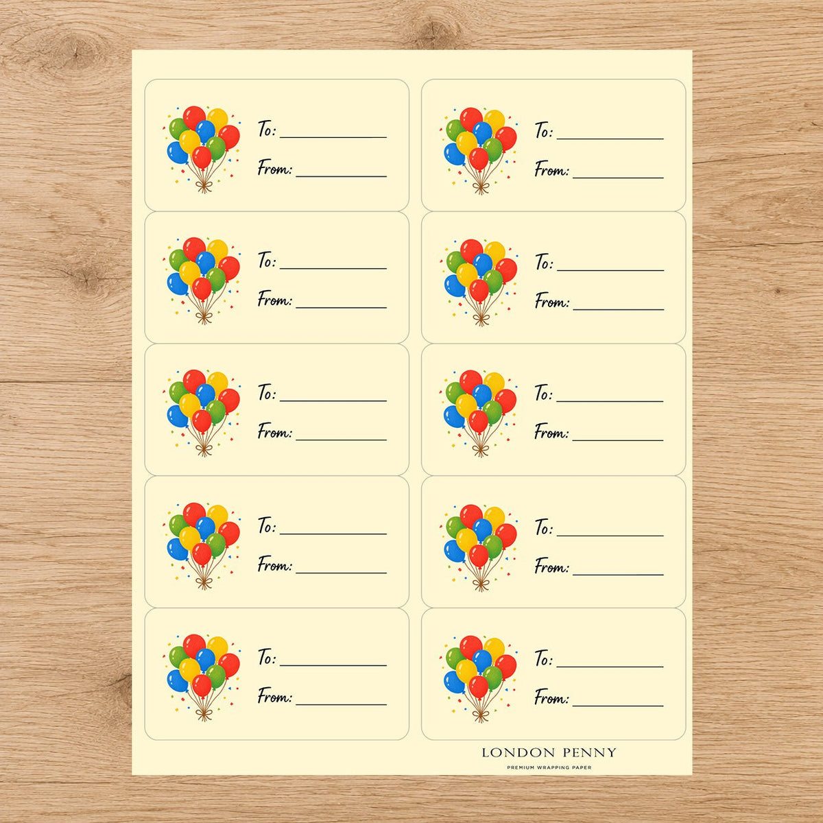 Up, Up & Birthday Gift Tag Sticker Sheet - London Penny Gift Wrap