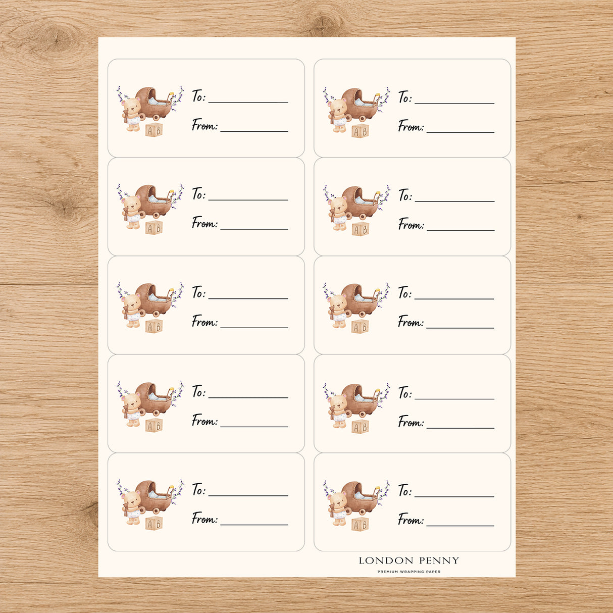 Welcome Baby Bear Gift Tag Sticker Sheet
