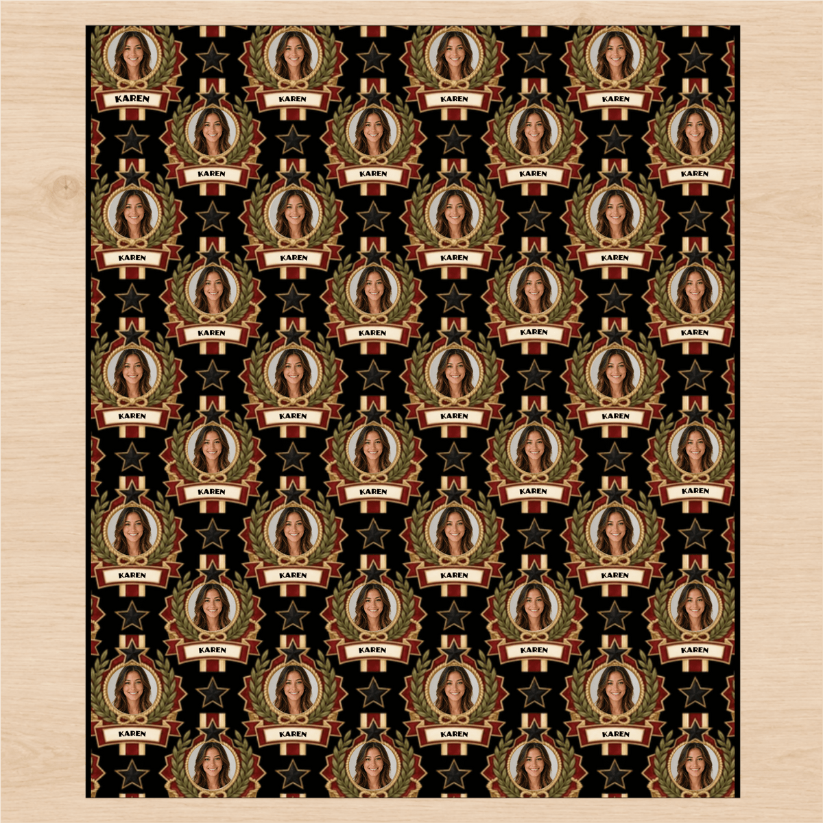 Personalized Red & Gold Honor Medallion Wrapping Paper | Custom Gift Wrap - London Penny Gift Wrap
