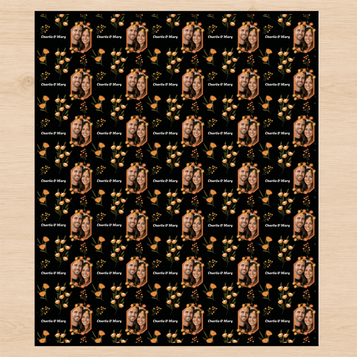Personalized Orange Wild Flowers Wrapping Paper | Custom Gift Wrapper - London Penny Gift Wrap