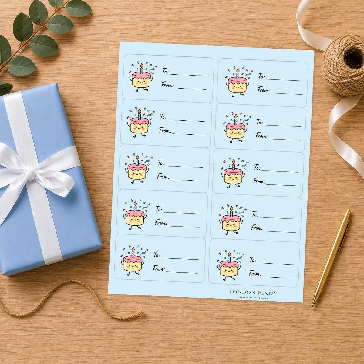 A Little Slice of Joy Gift Tag Sticker Sheet - London Penny Gift Wrap