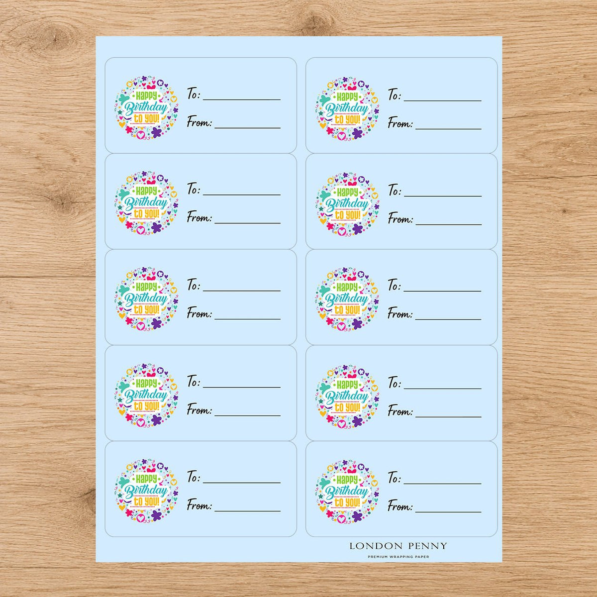 Confetti & Birthday Wishes Gift Tag Sticker Sheet - London Penny Gift Wrap