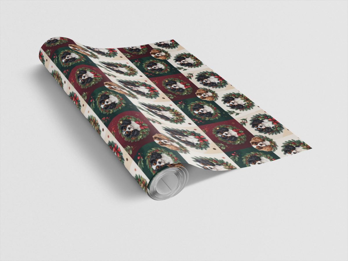 Cavalier Christmas Wreaths Wrapping Paper