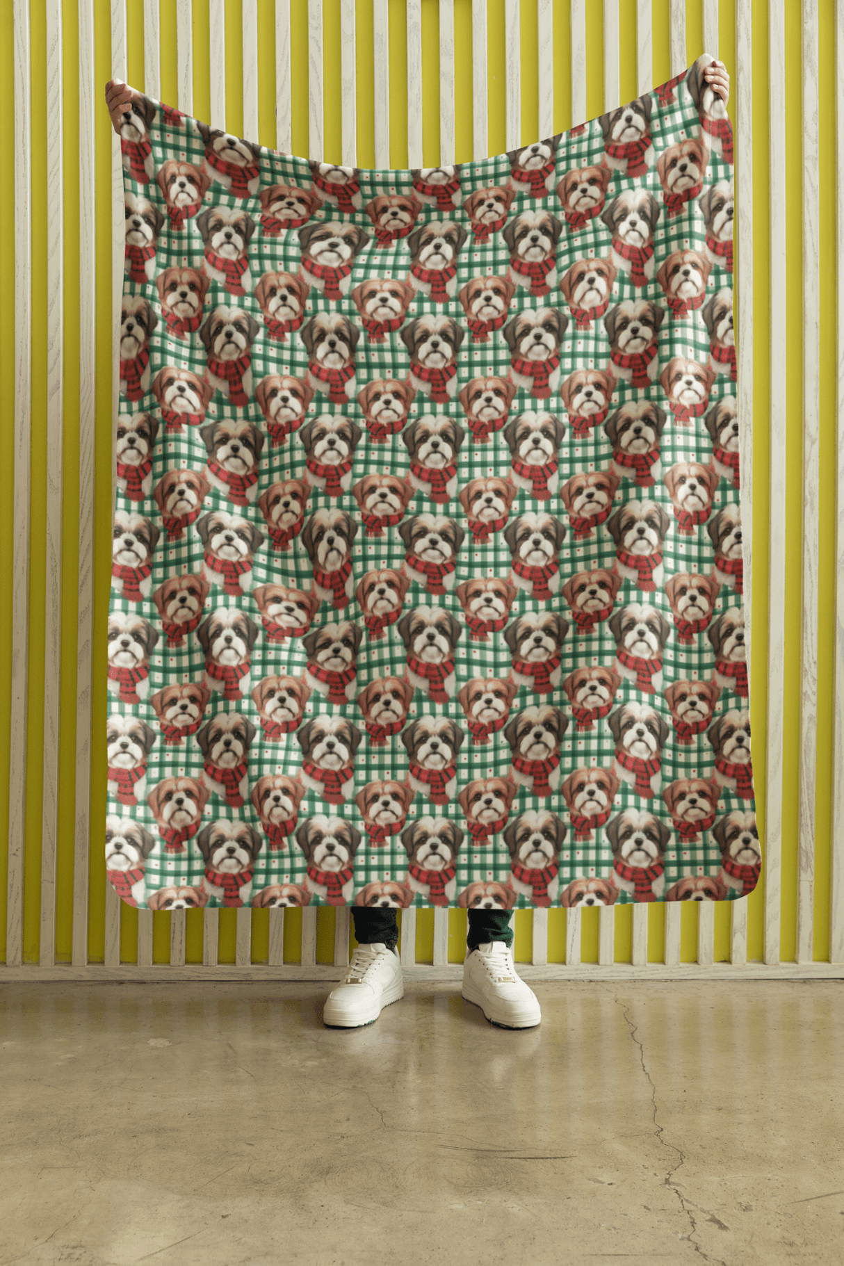 Shih Tzu Plaid Parade Sherpa Blanket - London Penny Gift Wrap